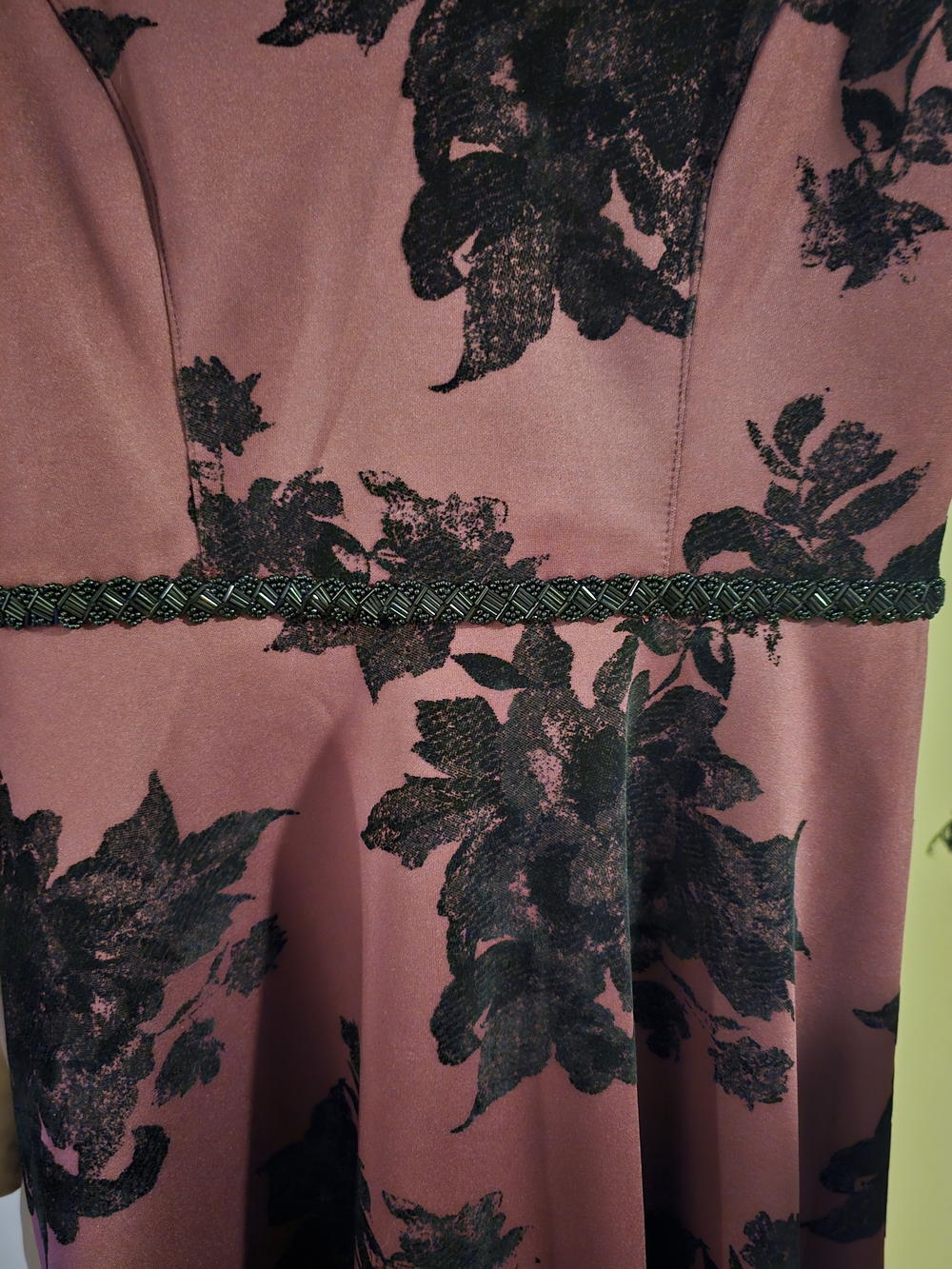 Dark Red Floral Fit-and-Flare Dress with Black Floral Accents - Picture 3 of 5